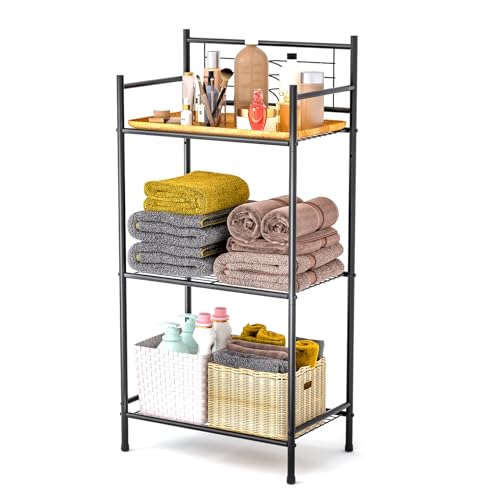 LEEDA 3-Tier Freestanding Multipurpose Storage Shelves Heavy Duty Metal Shelving Unit, Display Plants Flowers Bath Essentials, for Kitchen Bathroom Office, Black