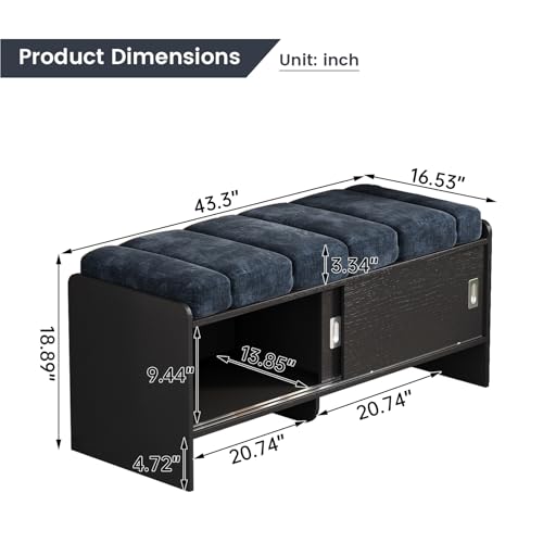 Miuuod Shoe Storage Bench Rack with Cabinet & Cushion Seat,43.3" Entryway Wooden Organizer Ottoman, Narrow Hallway Furniture with Tier Shelves, Hidden Door Storage for Bedroom, Living Room, Dorm - color: Blue, style: Minimalist