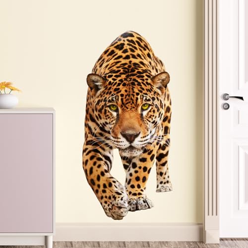 Lifelike Leopard Animal Wall Decals Peel and Stick 3D Jungle Wild Animal Wall Sticker Cheetah Wall Mural Removable Vinyl Wall Decor for Bedroom Living Room FX-B358 - color: 02-leopard