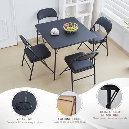 Square Folding Table 32x32 Small Card Table Foldable - Black | Vinyl Top Padded Table with Collapsible Leg for Dining Mahjong Bridge 4 Players - Wheelchair Accessible - color: Black