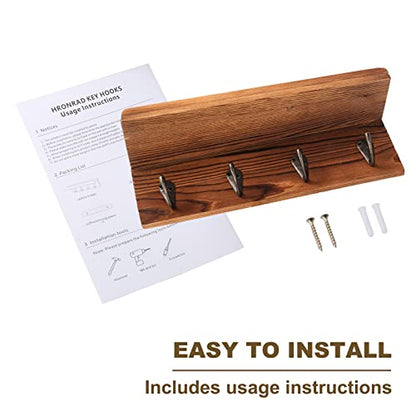 HRONRAD Rustic Key Holder for Wall, Farmhouse Wall Shelf with 4 Hooks, Wall Mounted Key Racks, Wooden Mail Organizer with Hooks for Entryway (Brown - Pine) - color: Brown - Pine
