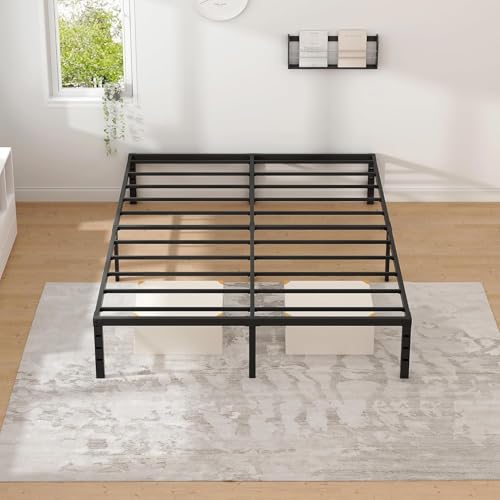 NEW JETO Metal Bed Frame,Queen Size Bed Frame with Storage Space,14 Inch | Heavy Duty Sturdy Mattress Foundation,Easy Assembly,No Box Spring Needed, Black - size: Queen, style: 14 Inch
