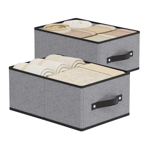 Storage Baskets with Handles,13×9.1×5.5In,Gray Boxes,2Pack | Open Storage Bins for Shelves,Foldable Clothing Drawer Organizer,Closet Containers for Home,Office,Large Fabric Cubes - color: Gray, size: Medium -2 Pack