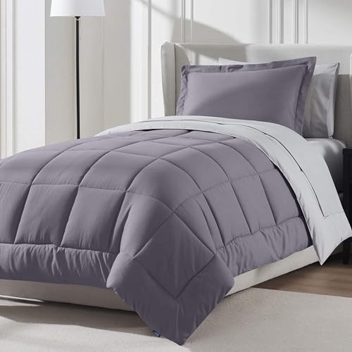 Nestl 5 Piece Twin Comforter Set – Grayish Purple Reversible Bed in a Bag – Complete Twin Size Bedding Set with Sheets, Pillowcase and Sham - color: Grayish Purple, size: Twin