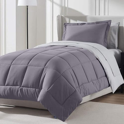 Nestl 5 Piece Twin Comforter Set – Grayish Purple Reversible Bed in a Bag – Complete Twin Size Bedding Set with Sheets, Pillowcase and Sham - color: Grayish Purple, size: Twin