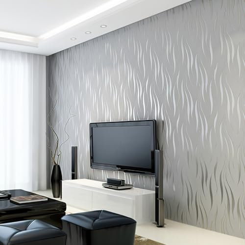 mamonhome Silver Gray Self Adhesive Removable Wallpaper Peel and Stick Wallpaper for Livingroom, Bedroom, Kitchen, Bathroom. (Water Waves(Non-Adhesive)) - color: water waves(Non-adhesive)