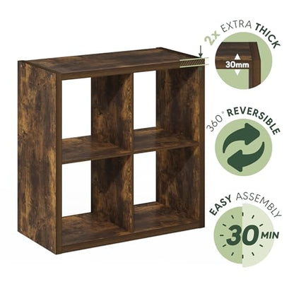 Furinno Cubicle 4-Cube Book Shelf, Extra Thick Frame Bookshelf, Amber Pine | 14.6" x 30" x 30", Reversible Bookcase with Open Back, for Living Room, Bedroom, Home Office - color: Amber Pine, size: 4-Cube