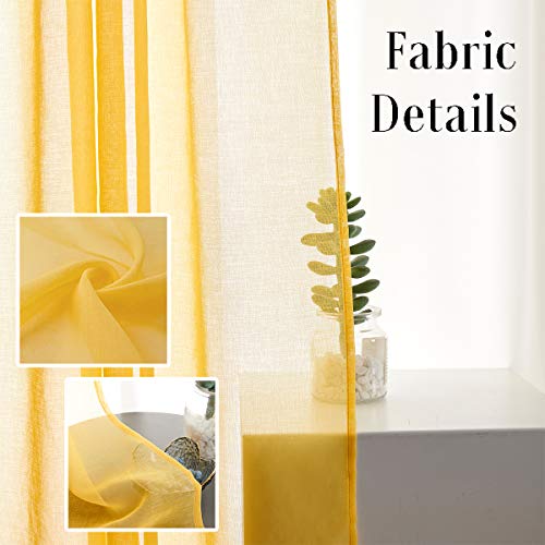 Yellow Sheer Curtains 84 Inches Long Semi Faux Linen Yellow Sheer Curtain 84 for Bedroom Living Room Girls Kids Room Butter Yellow Sheer Curtains 2 Panels 52x84 - color: Butter Yellow, size: 52"W x 84"L (Pack of 2)