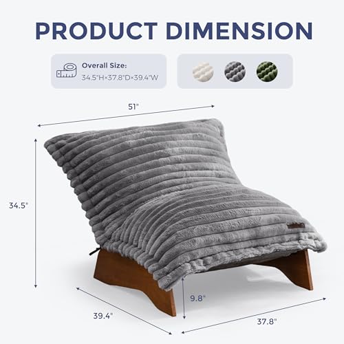 MAXYOYO Adjustable Living Room Chair, 3-Position Bean Bag Chair with Frame | Upholstered Accent Chair with Frame, Removable Cushion, Soft Reclining Lounge for Bedroom, Apartment, Office, Grey - color: Striped Grey