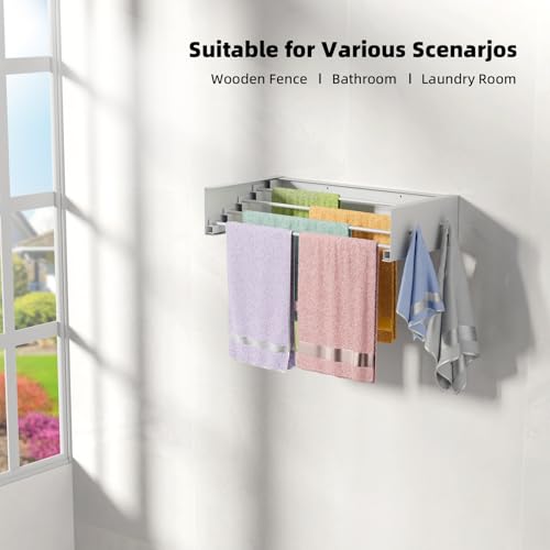 ZMBESUP Upgrade Small Wall Mounted Drying Rack with 4 Hooks, 23.6" Compact Foldable Laundry Rack for Apartment, Space Saving Collapsible Design, Includes Template for Small Bathroom & Balcony (White) - size: 23.6'' Upgrade