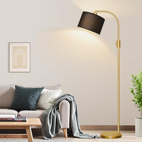 Nintiue Upgraded Modern Arc Dimmable Tall Standing Floor Lamp with Black Shade, 1200 Lumens LED Bulb Included, for Living & Reading Room, Bedroom, Office & Nursery, Gold - color: Gold-Black Shade