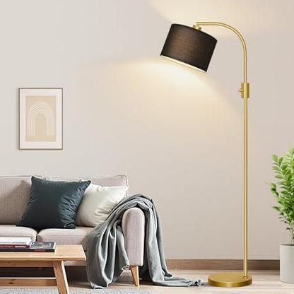 Nintiue Upgraded Modern Arc Dimmable Tall Standing Floor Lamp with Black Shade, 1200 Lumens LED Bulb Included, for Living & Reading Room, Bedroom, Office & Nursery, Gold - color: Gold-Black Shade