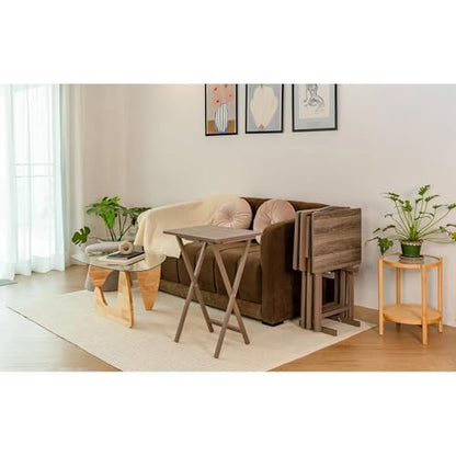 4 Pack Folding TV Tray Tables with Storage Rack, Rustic Gray Rubberwood Snack and Dinner Tables for Living Room, Bedroom and Small Spaces