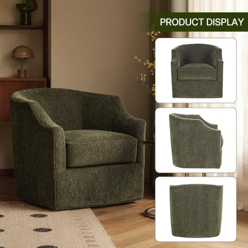 34" Upholstered Swivel Barrel Accent Chair, 360 Swivel Armchair with Metal Base, Comfy Foam Padded Seat for Living Room Bedroom Dressing Room, 350 lbs Weight Capacity - color: Kj-0922c-light 162