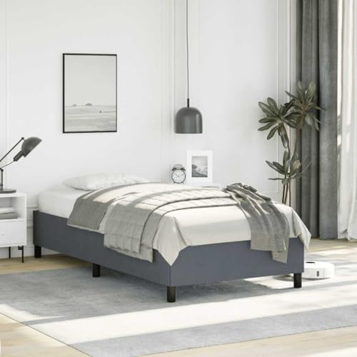 Twin XL Bed Frame Upholstered in Dark Gray Velvet, Modern Low Profile Platform Foundation for Bedroom, Sturdy Engineered Wood and Plywood Construction - color: Dark Gray, size: Twin XL & 13.8"