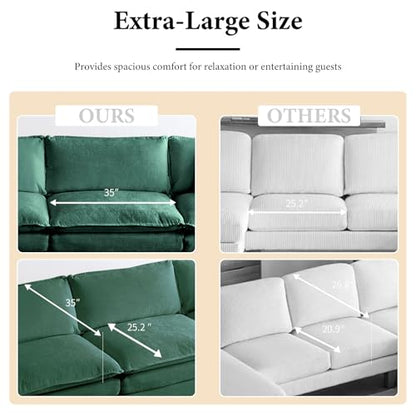 76.7” Oversized Green Loveseat Sofa, 2 Seater Large Sectional Couches for Living Room, Chenille Fabric Modular Sectional Sofa with 1 Ottoman, Deep Seat Home Sofas Set, Love Seat Couches - color: Green, size: 2 Seater + 1 Ottoman