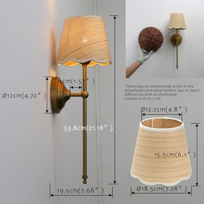 Boho 라탄 벽 스콘스 조명, 거울용 빈티지 유선 벽 화장대 조명, 욕실, 거실, 침실용 중세 우븐 라탄 램프 장식 - color: 황동 등나무 그늘