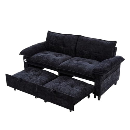 73" Plush Velvet Convertible Loveseat Sleeper Sofa Bed, Loveseat Convertible with Hidden Mattress, Sofa Bed Couch Simple Assembly for Small Apartment and Guest Space, Black - color: Black