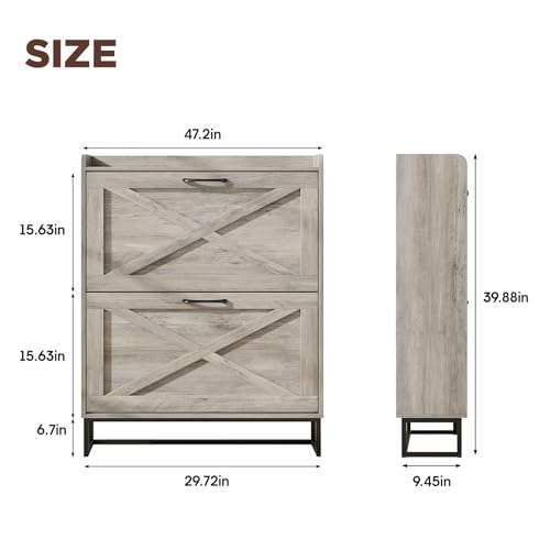 Maupvit Shoe Cabinet with 2 Flip Drawers, Freestanding Shoe Cabinet Organizer with Metal Legs, Shoes Storage Cabinet for Entryway, Narrow Shoe Rack Cabinet, Washed Gray - color: Washed Gray, style: 2-Drawers