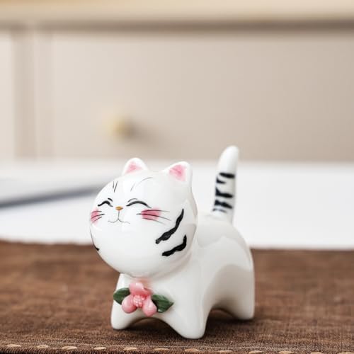 Handmade Ceramic Cat Figurine, Cute Lucky Healing Cat Themed Decorative for Cat Lovers, Ideal for Desk, Bookshelf, Nightstand & Home Decor, for Mother’s Day, Easter, Birthday, Men & Women - color: Style D - Handmade Ceramic Cat Figurine