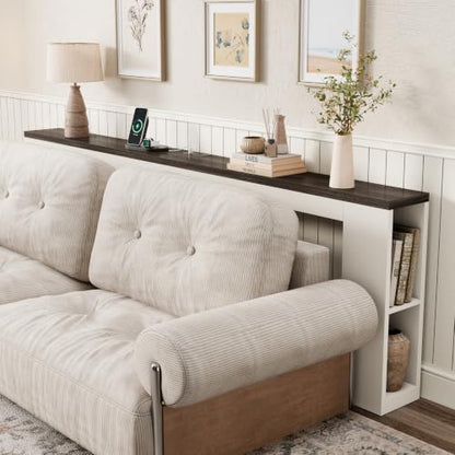 94.5" Behind Sofa Couch Table with Outlet & Side Shelves, White | Extra Long Console, 94.5"L, Narrow Console Table with USB Charging & Storage Shelf, Skinny for Entryway Hallway - color: White