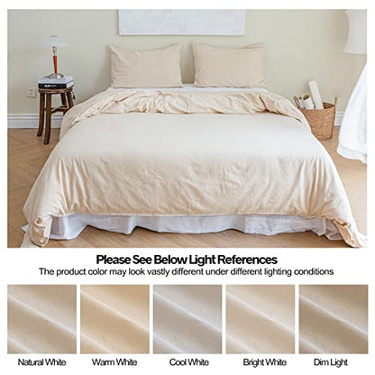 BISELINA French Linen Duvet Cover Set 2pcs with Hidden Zipper Closure Natural Flax Cotton Blend Solid Color Soft Breathable Luxury Farmhouse Bedding - Twin Size, Linen/Beige - color: Linen, size: Twin