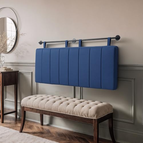 King Headboard Only, Wall Mounted Hanging Upholstered Bed Head Board | Modern Vertical Channel Design of Fine Linen, Elegant Dark Blue Fluted Headboard for Bedroom (Dark Blue, King Size ) - color: Linen/Blue, size: King