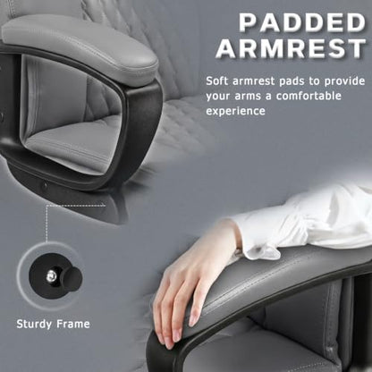 Home Office Executive Desk Chair, High Back PU Leather Chair, Height Adjustable Swivel Computer Chair with Padded Armrest, Grey - color: Grey