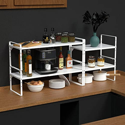 Expandable Cabinet Shelf Organizer, Stackable Kitchen Pantry Counter Storage, Adjustable Closet Cupboard Stand Rack Risers Spice Organization 80LBS Heavy Duty White Small 1 Pack - color: White Small