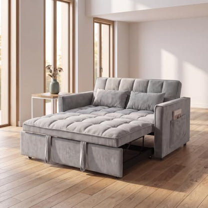 Sleeper Sofa Bed with Adjustable Backrest & Side Pockets, Gray | Adjustable Backrest & Side Pockets,Pull Out Sofa,Comfortable Fabric - color: S-light Gray-gw