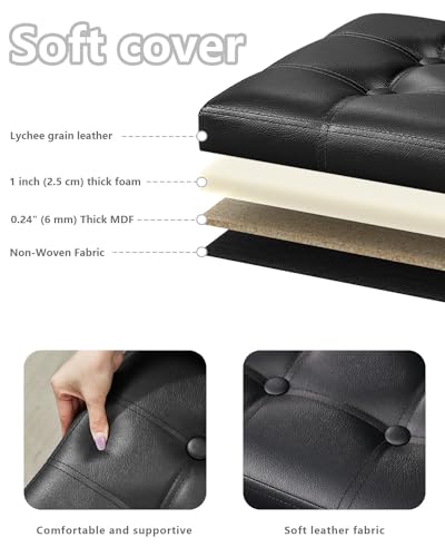Bsketa 2PC Storage Ottoman, Folding Foot Stool with Thicker Foam Padded Seat Small Leather Storage Ottoman Bench Foot Rest for Living Room Foldable Coffee Table 17x13x13in,Black | Ottoman with Storage, Thicker Foam Padded Seat, Living Room, Dorm, Bedroom,