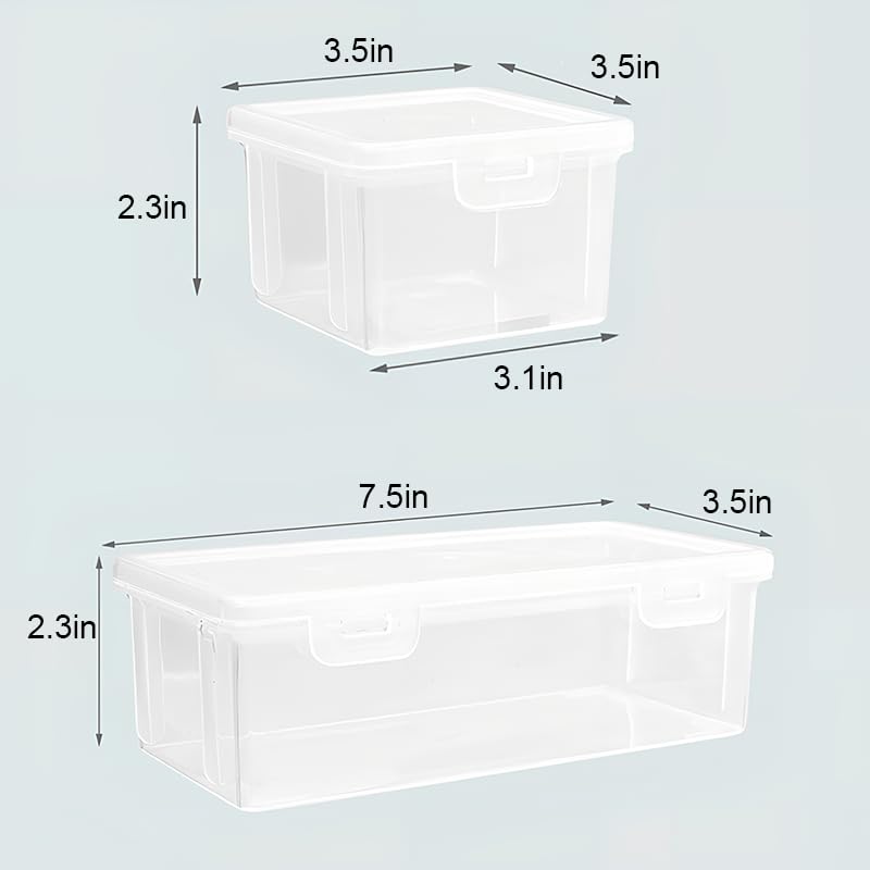 2 Pcs Mini Plastic Storage Containers Box with Lid, Mixed Sizes Rectangular Organizer for Small Items, Charger, Remote Control, Home, Office and School supplies, Stackable, Clear