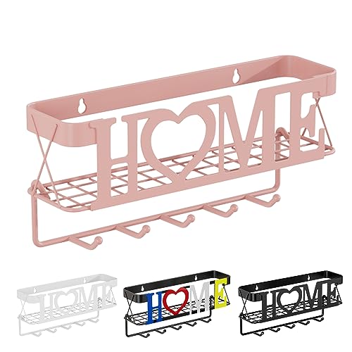 Key Holder for Wall - Adhesive Key Rack with 5 Key Hooks, 11.02" L×2.75" W×4.92" H, Key and Mail Organizer Wall Mount, Key Hanger for Wall, Entryway, House, Living Room Decor(Pink) - color: Pink