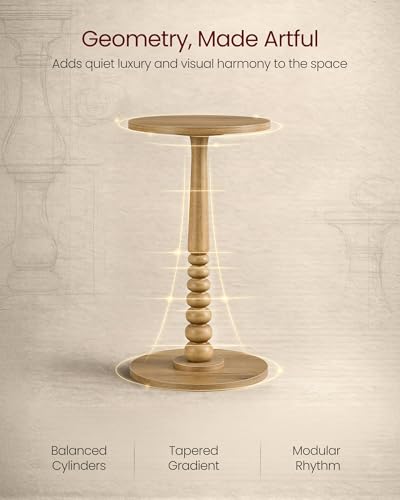 VASAGLE Round Side Table, Small Drink End Table, Solid Wood Leg | Accent Nightstand, Mid-Century Modern, for Living Room Bedroom, Natural Brown, MARIEL Collection, ULET293HC01S - color: Natural Brown, size: Round