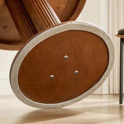 33.07 inch Mid-Century Round Dining Table for 2-4 People, 9mm Sintered Stone Recessed Tabletop, Solid Wood Reinforced MDF Frame, Compact Circular Bistro Table for Kitchen Dining Room - color: 33.07 Inch Walnut