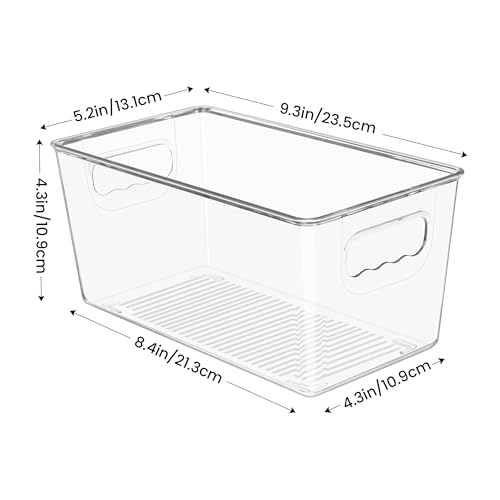 YIHONG 4 Pack Clear Storage Bins, Pantry Organizer Bins with Handle, Small | Plastic Bins, Pantry Storage Containers for Kitchen, Freezer, Cabinet, Closet, Bathroom, Under Sink Organizers and Storage - size: S(9.3"L x 5.2"W x 4.3"H)