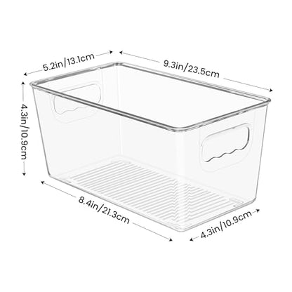 YIHONG 4 Pack Clear Storage Bins, Pantry Organizer Bins with Handle, Small | Plastic Bins, Pantry Storage Containers for Kitchen, Freezer, Cabinet, Closet, Bathroom, Under Sink Organizers and Storage - size: S(9.3"L x 5.2"W x 4.3"H)