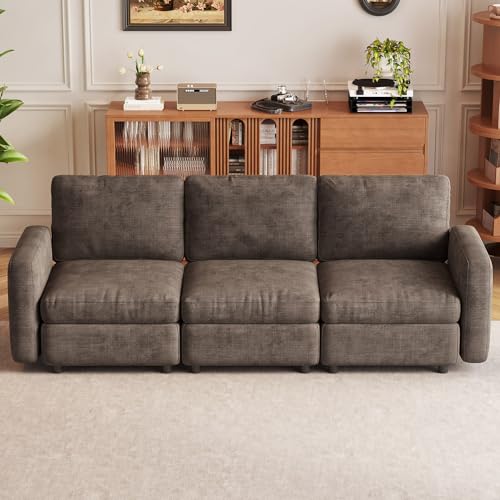 Miuuod 3-Seat Modular Sofa Couch with Ergonomic Cushions, Convertible Sleeper Loveseat for Living Room Bedroom Apartment, Brown Cloud Futon Lounge Sectional Furniture Set - color: Brown, style: 3 Seats（3 Seats only）