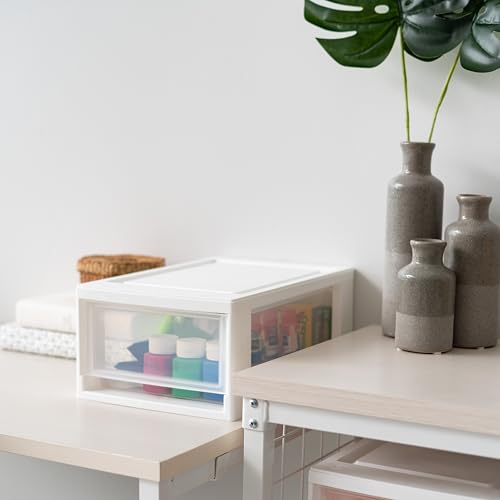 IRIS USA 2-Pack, 6 Qt. Small Stacking Drawer Storage Organizer, White | Keep craft supplies, accessories, office items, and small essentials organized around your home for easy everyday storage - size: 6 Qt., style: 2 Pack