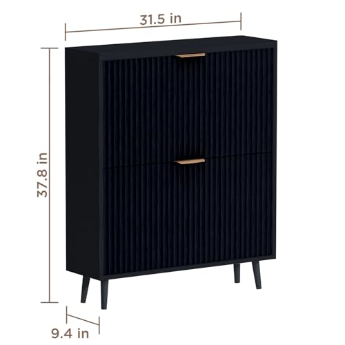 Shoe Cabinet Storage,Modern Freestanding Organizer with 2 Flip Drawers,Narrow Shoe Rack Cabinet for Entryway,Black - color: Black, size: 2-Drawers
