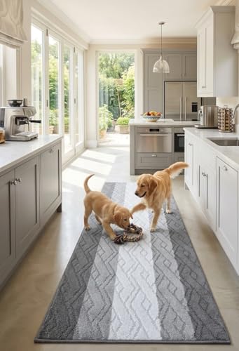 Custom Size Hallway Runner Rug Damask Grey Color 31 inch Wide Select Your Length Non-Slip (Skid Resistance) Rubber Backing 3 feet x 31 inch - color: Knit Black, size: 2'7" x 3' (Runner)
