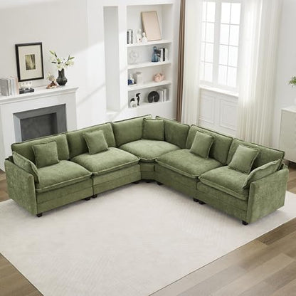 113'' V Shaped Cloud Sectional Sofa, Oversized Deep Seat Couches for Living Room, Chenille Comfy Upholstered Modular Sectional Sofa Couch, Green - color: Green, size: 113'' V Shape