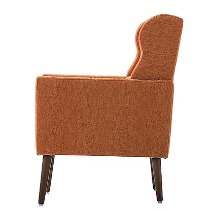 Accent Chair, Living Room Chairs with Solid Wood Legs & Pillow | Chairs Living Room with High Tufted Backrest, Reading Chair for Bedroom/Office, Chenille Fabric - color: Orange