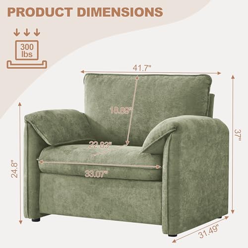 Oversized Accent Chair for Living Room, Large Modern Armchair with Deep Seat, Mid-Century Comfy Reading Chair with Padded Arms, Chenille Single Sofa Chairs for Bedroom, Green, Oversized, 1PC - color: Green, size: Oversized