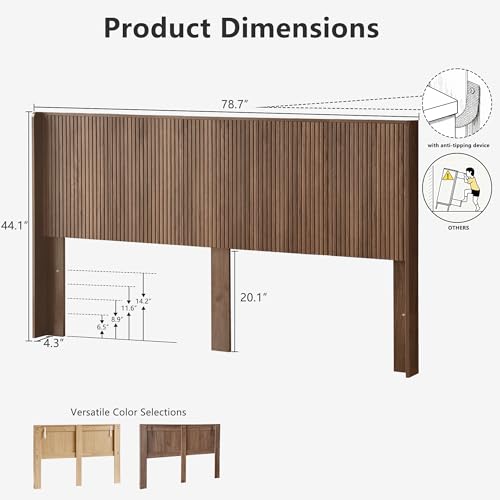 78.7" King Size Wooden Headboard, Fluted Panel Headboard, Walnut | Mid Century Modern Head Board, Wall Mounted Headboards, Wingback Retro Style Head Board for Adjustable Bed, Easy to Assembly - color: Walnut, size: King