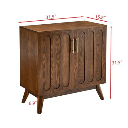 Small Sideboard Buffet,Mid Century Modern Storage Cabinet with Doors | Real Wood Veneer Credenza Storage Cabinet,Living Room Accent Cabinet,Small Walnut Sideboard Buffet,Boho Bar Cabinet - color: Walnut
