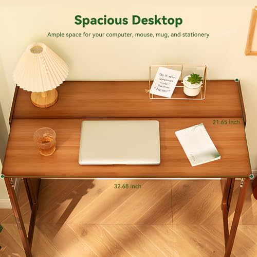 Bamboo Folding Desk Mid Century Modern Desk for Home Office Bedroom Small Spaces, Brown - color: Brown, size: 21.65"D x 32.68"W x 29.92"H
