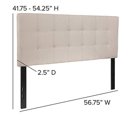 EMMA + OLIVER Beige Full Quilted Tufted Headboard | Adjustable Bed Rail Slots, Fabric Upholstered - color: Beige, size: Full