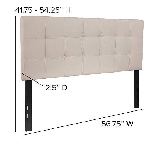EMMA + OLIVER Beige Full Quilted Tufted Headboard | Adjustable Bed Rail Slots, Fabric Upholstered - color: Beige, size: Full