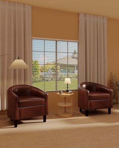 Leather Accent Chair, PU Leather Barrel Chairs, Comfy Round Club Armchair with Soft Cushion for Living Room, Bedroom, Reading, Waiting Room, Brown - color: Brown
